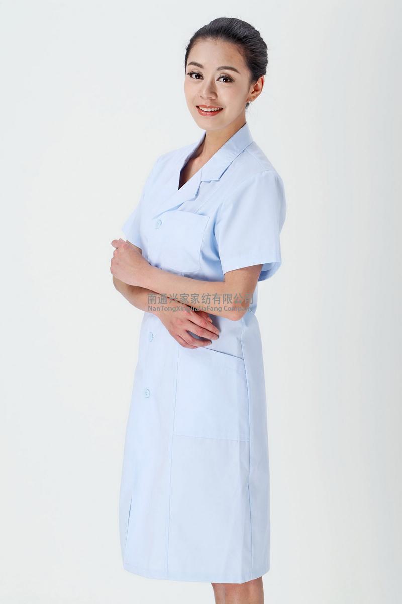 Female doctor's blue summer clothing