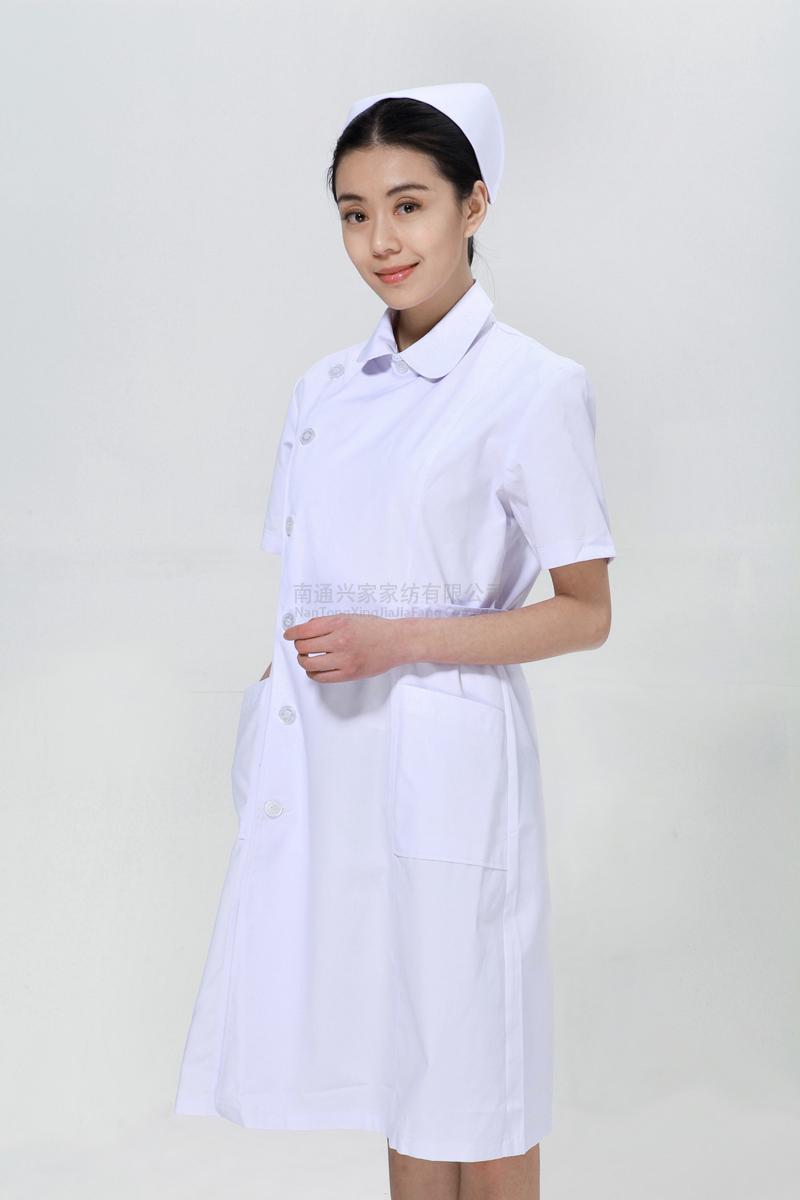 白色护士服夏装右偏襟尖领