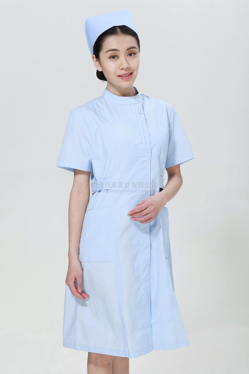 蓝色护士服夏装左偏襟立领