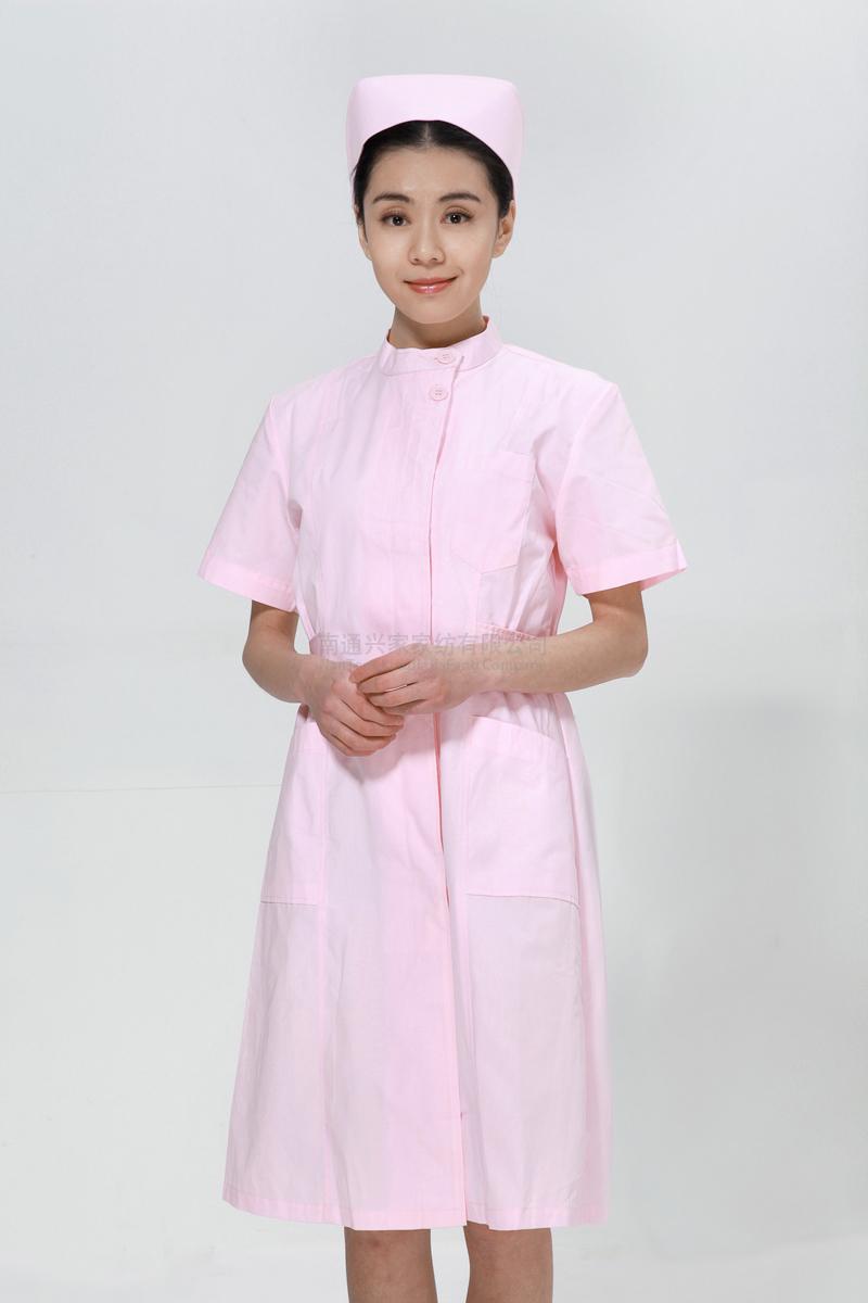 粉色护士服夏装左偏襟立领 