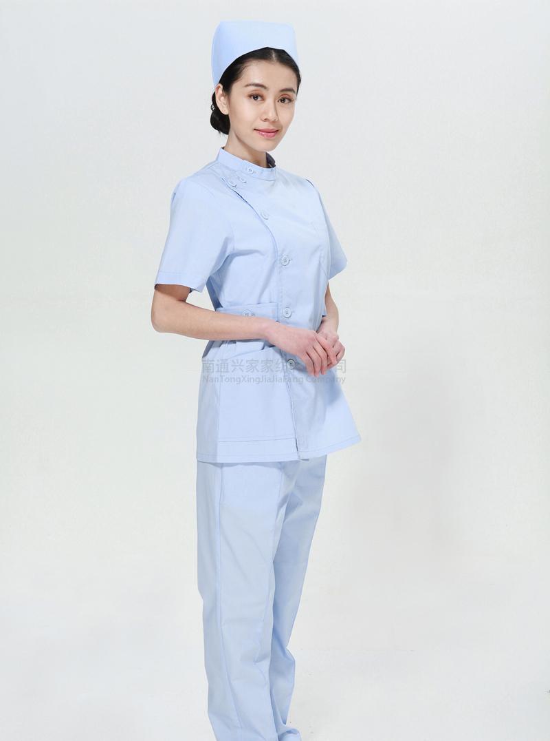 Blue nurse summer suit right side opening collar