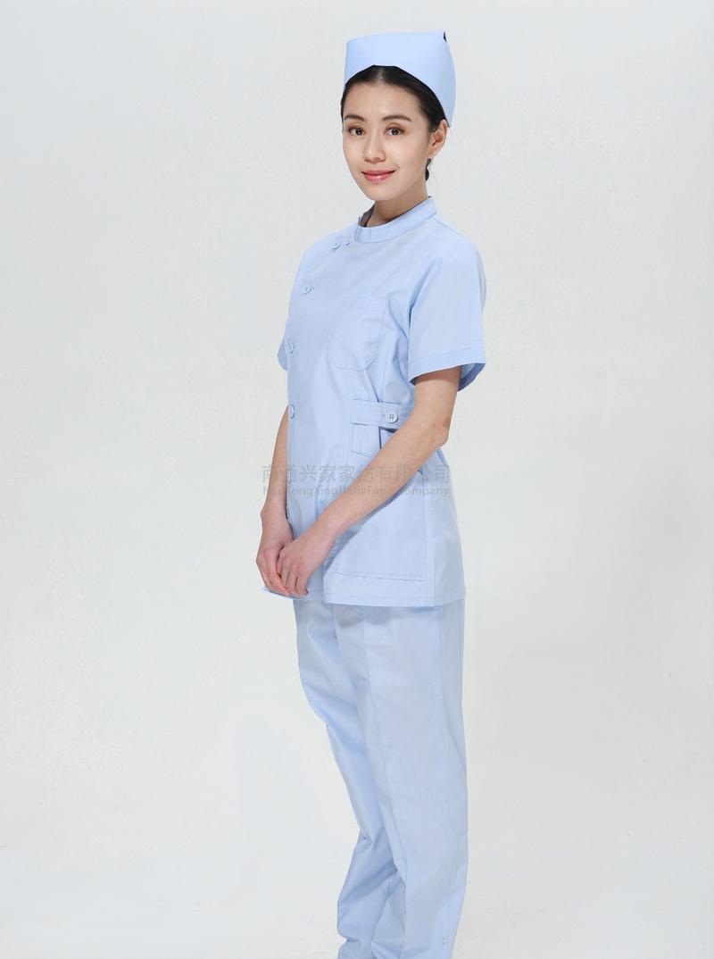 Blue nurse summer suit right side opening collar