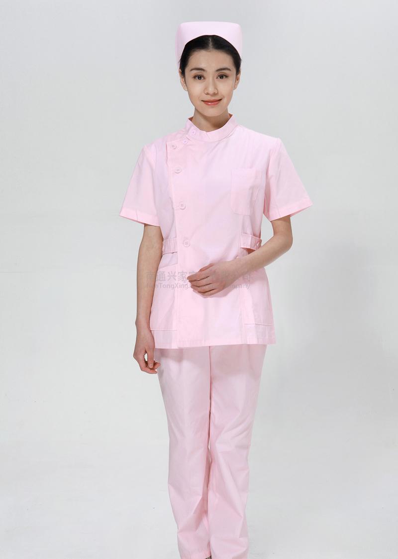 粉色护士服夏款套装右偏襟立领