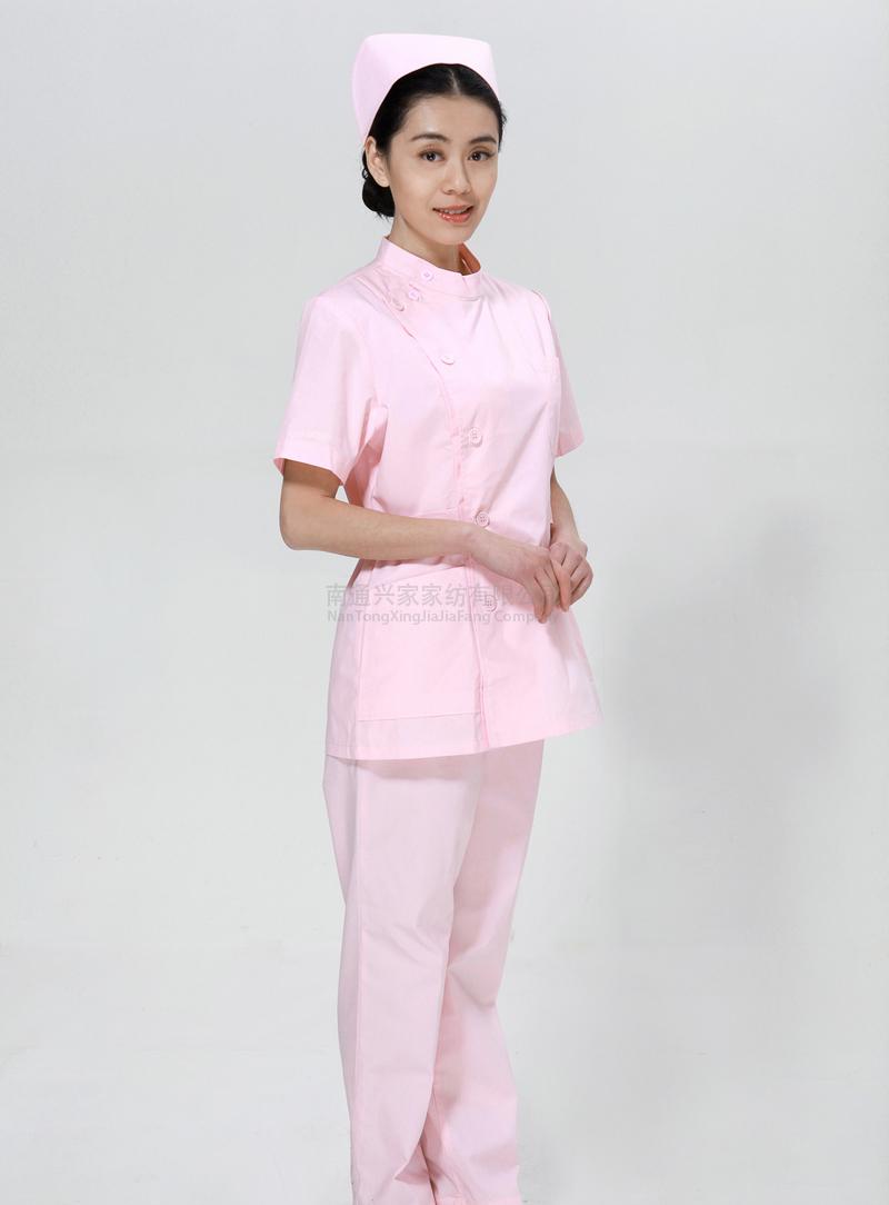 粉色护士服夏款套装右偏襟立领
